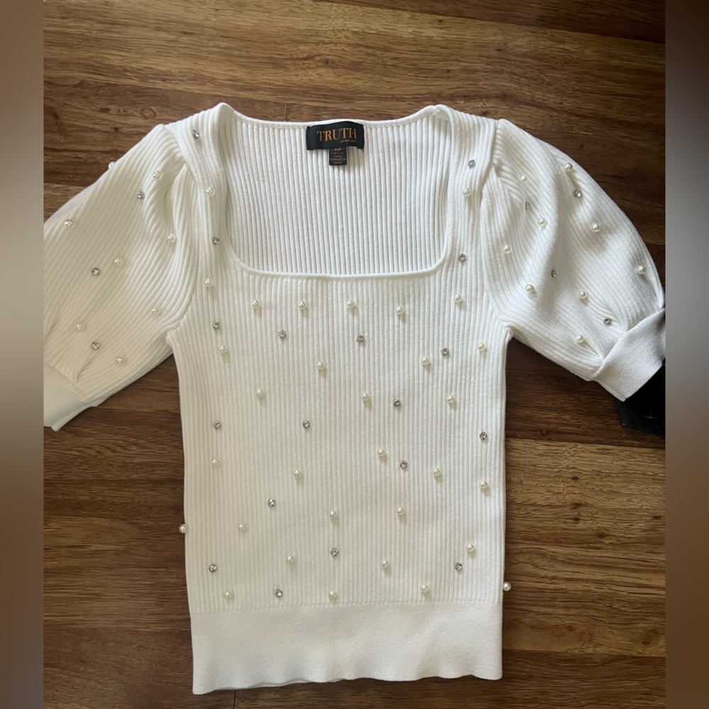 Truth Women's White Sweater with Pearl Accents